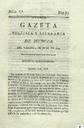 [Ejemplar] Gazeta política y literaria de Murcia (Murcia). 2/6/1809.